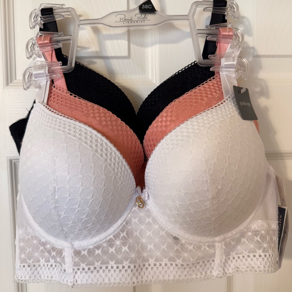 Rene Rofe Lace Bra Set - White, Pink, Black